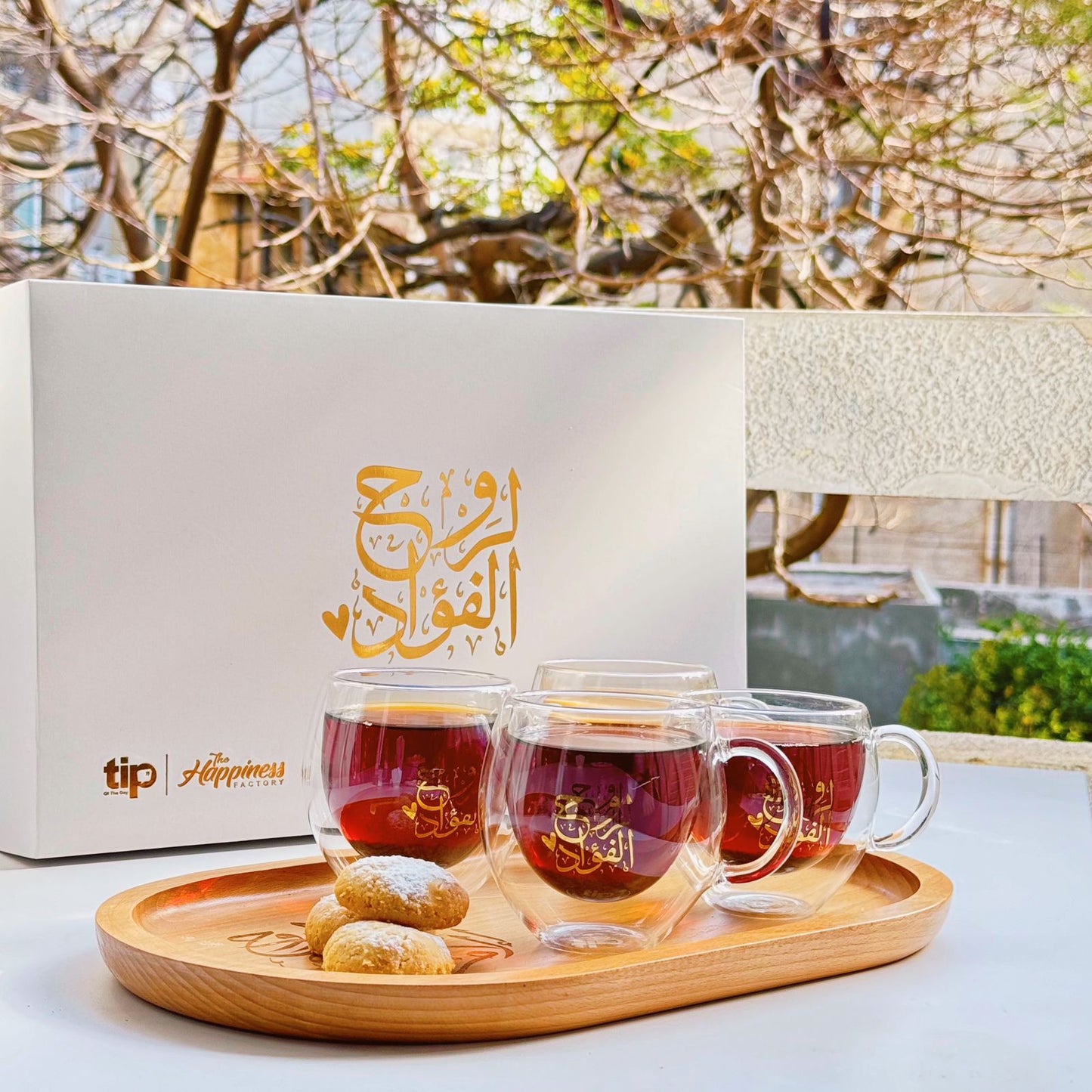 For the soul of the heart, a set of handmade glass cups and a tray