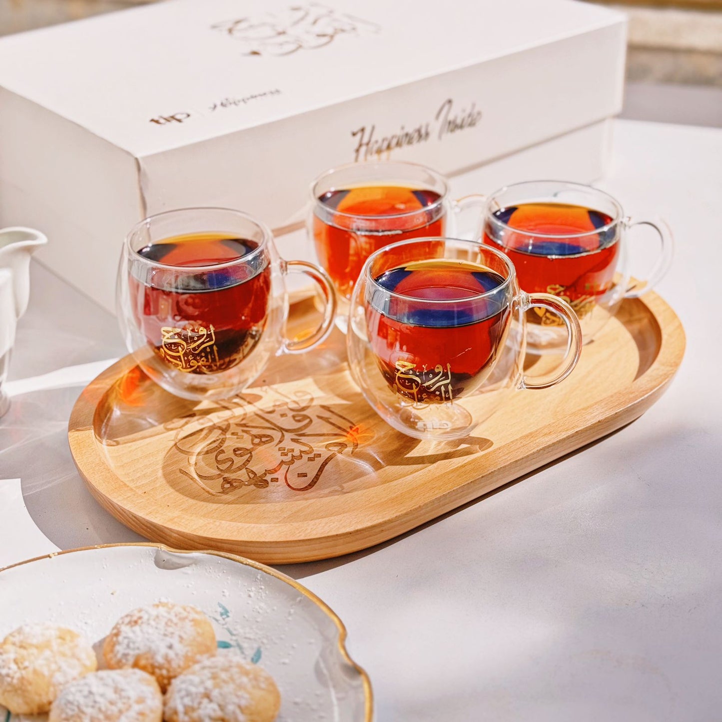 For the soul of the heart, a set of handmade glass cups and a tray