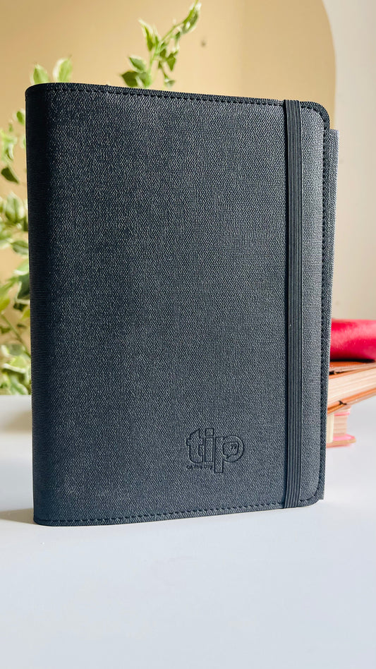 Black leather-agenda-with-an-English-plug