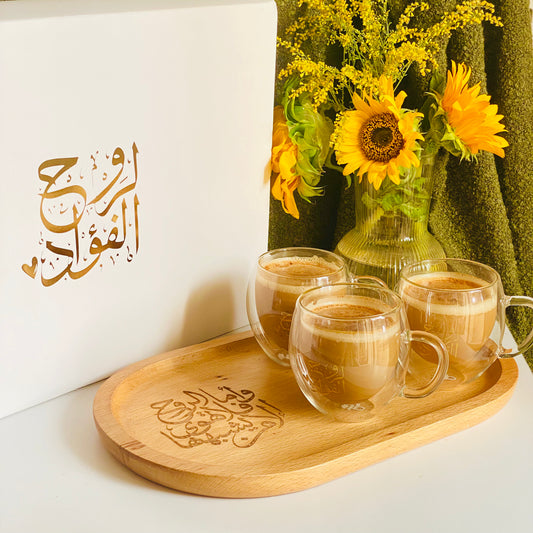 For the soul of the heart, a set of handmade glass cups and a tray