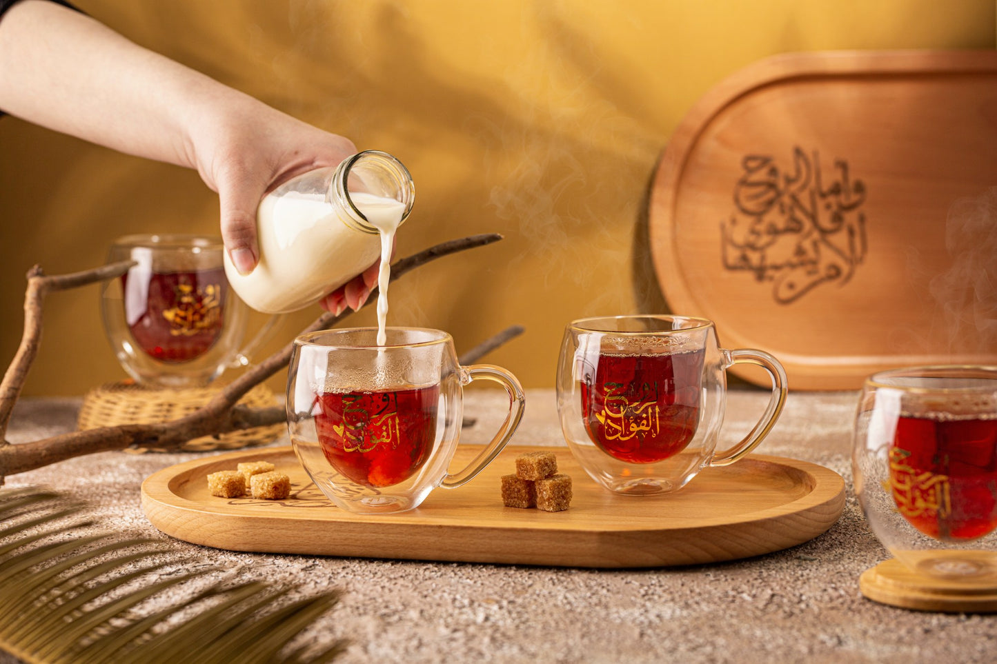 For the soul of the heart, a set of handmade glass cups and a tray