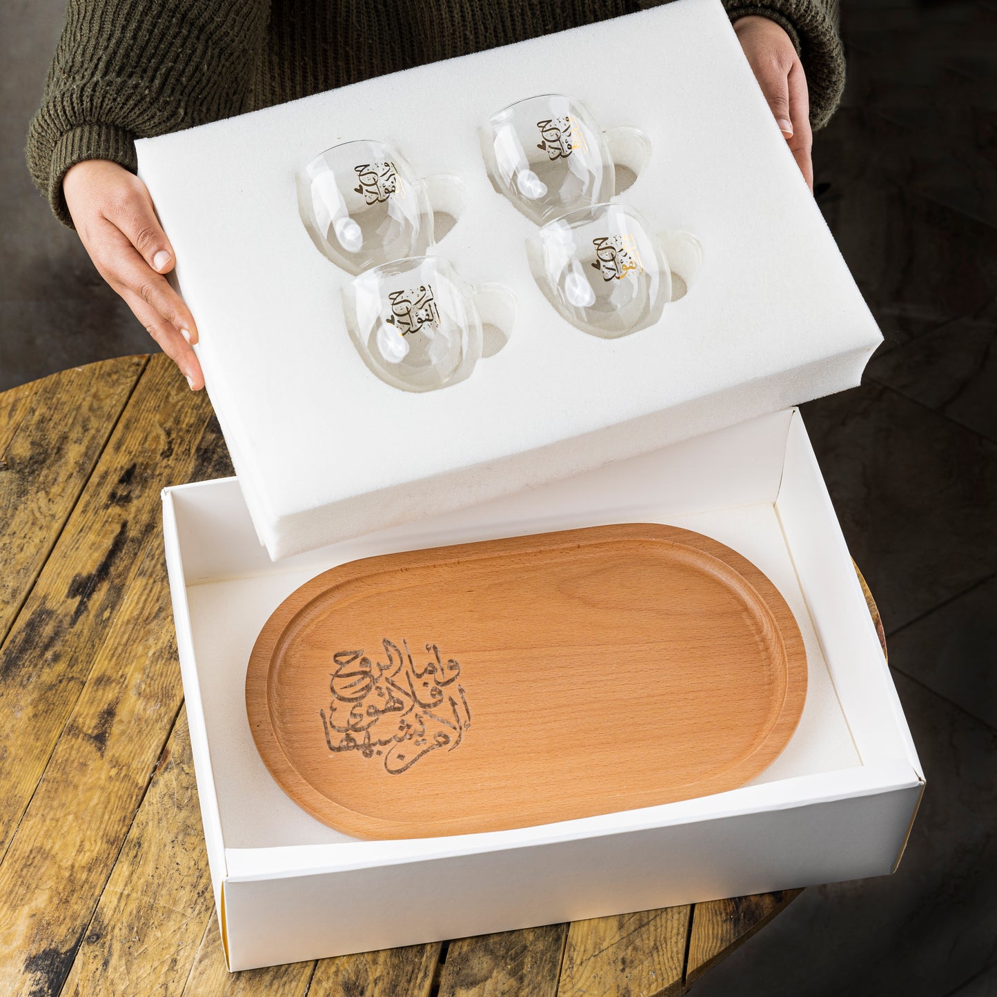 For the soul of the heart, a set of handmade glass cups and a tray